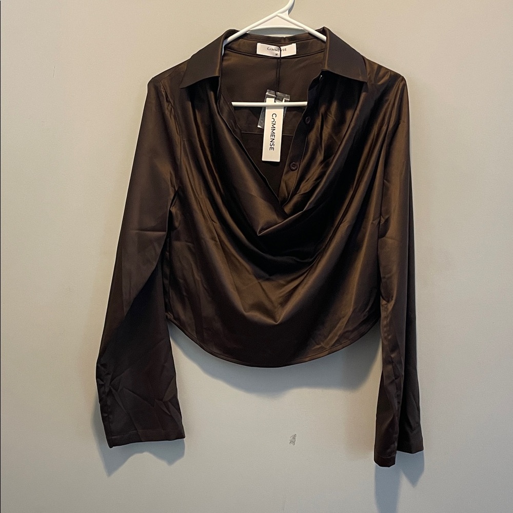 Commense Women's Elegant Black Cowl Neck Blouse